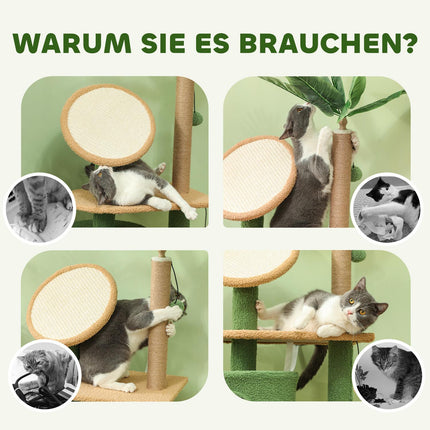 Katzenkratzbaum 139 cm mit Höhle, Spielball, grün