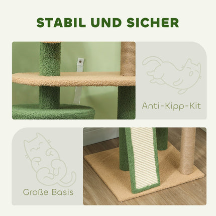 Katzenkratzbaum 139 cm mit Höhle, Spielball, grün