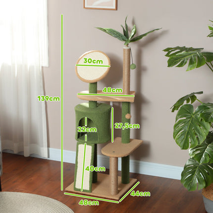 Katzenkratzbaum 139 cm mit Höhle, Spielball, grün