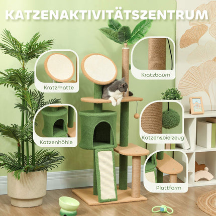 Katzenkratzbaum 139 cm mit Höhle, Spielball, grün