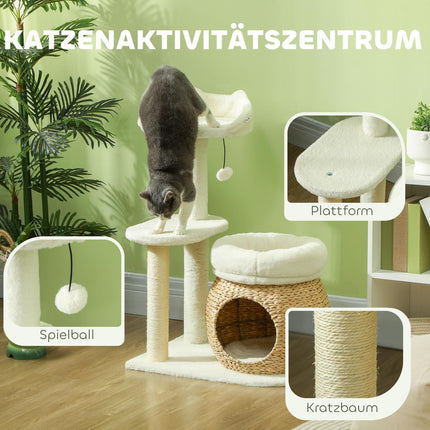 Katzenkratzbaum mit Höhle und Liegeflächen, Kratzsäulen, creme, bis 5 kg