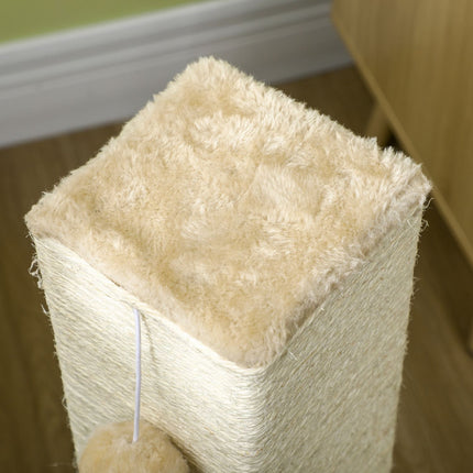 Beigefarbener Katzenkratzbaum, Jute-Material, mit Spielball