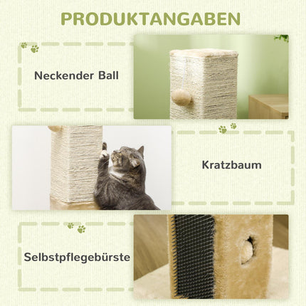 Beigefarbener Katzenkratzbaum, Jute-Material, mit Spielball