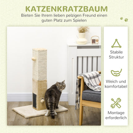 Beigefarbener Katzenkratzbaum, Jute-Material, mit Spielball