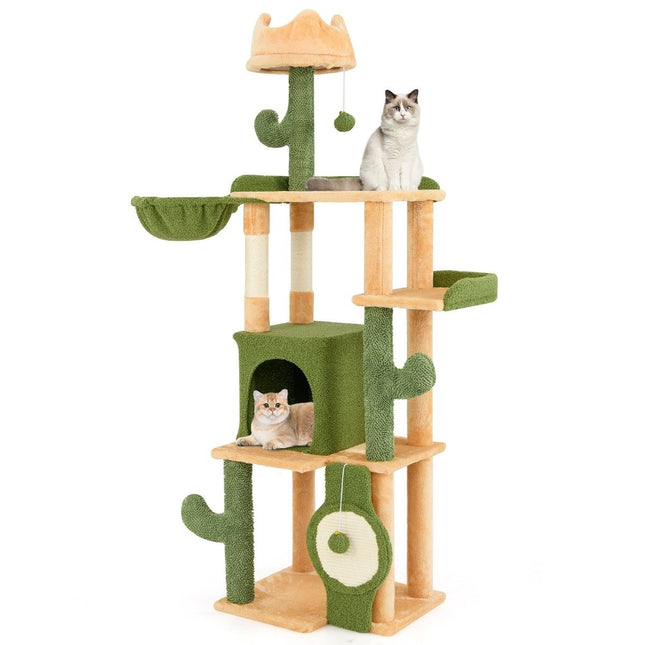 Kratzbaum Kaktus 160cm Katzenbaum mit Katzenhöhle Katzenkratzbaum Spielbaum Holz