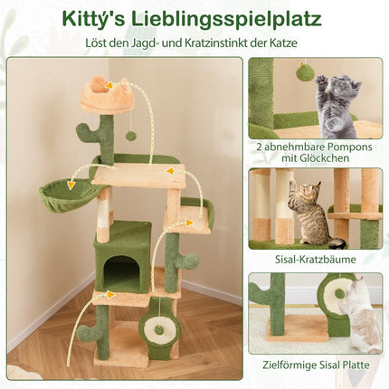 Kratzbaum Kaktus 160cm Katzenbaum mit Katzenhöhle Katzenkratzbaum Spielbaum Holz