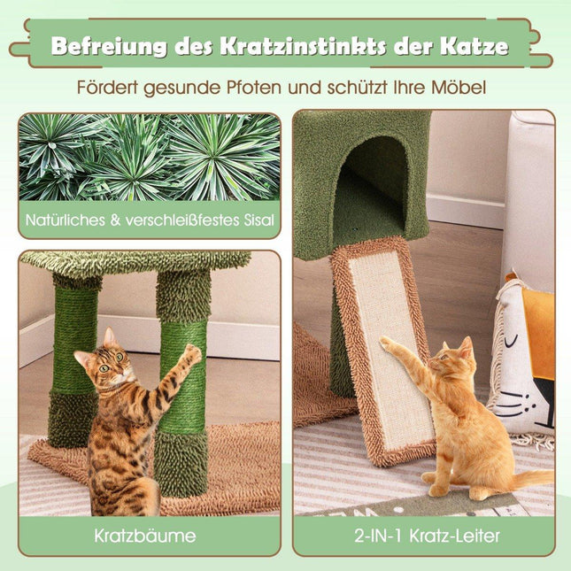 Kratzbaum Kaktus Katzenbaum mit Plattformen Spielzeug Sisalstämme Grün + Braun (160cm hoch)
