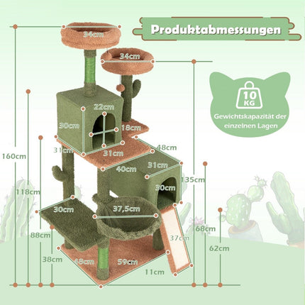 Kratzbaum Kaktus Katzenbaum mit Plattformen Spielzeug Sisalstämme Grün + Braun (160cm hoch)
