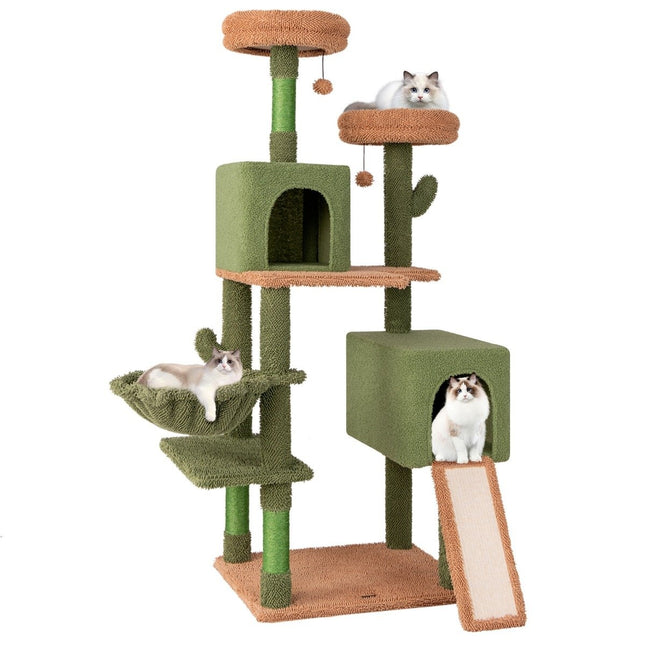 Kratzbaum Kaktus Katzenbaum mit Plattformen Spielzeug Sisalstämme Grün + Braun (160cm hoch)