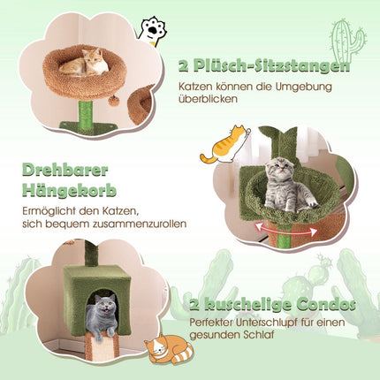 Kratzbaum Kaktus Katzenbaum mit Plattformen Spielzeug Sisalstämme Grün + Braun (160cm hoch)