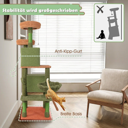 Kratzbaum Kaktus Katzenbaum mit Plattformen Spielzeug Sisalstämme Grün + Braun (160cm hoch)