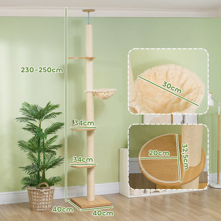Verstellbarer Katzenkratzbaum mit Hängematte, Deckenhöhe 230-250cm