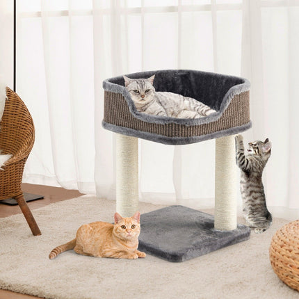 Arbre à chat avec griffoir et tour en sisal naturel gris