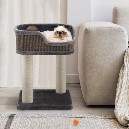 Arbre à chat avec griffoir et tour en sisal naturel gris
