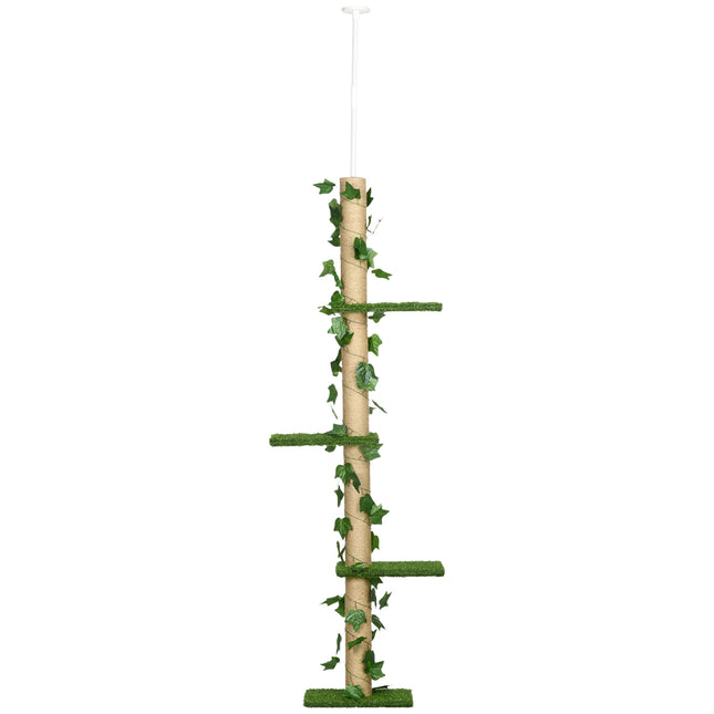 Verstellbarer Katzenbaum aus Jute, Deckenhöhe 202-242 cm, grün/gelb