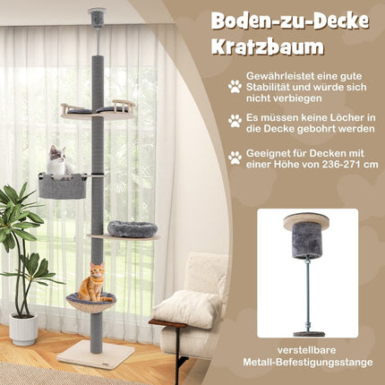 Scratching post ceiling high 236-271 cm from floor to ceiling cat furniture wood gray