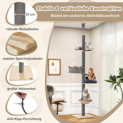 Scratching post ceiling high 236-271 cm from floor to ceiling cat furniture wood gray