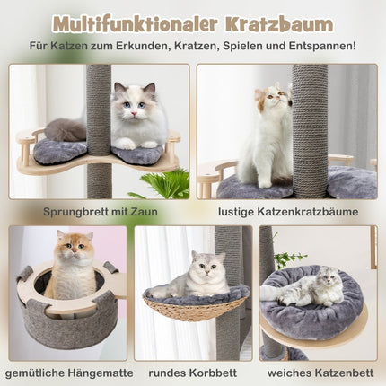 Scratching post ceiling high 236-271 cm from floor to ceiling cat furniture wood gray