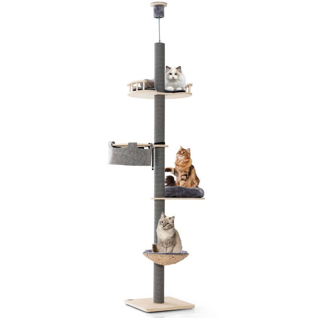 Kratzbaum deckenhoch 236-271 cm vom Boden bis zur Decke Katzenmöbel Holz grau