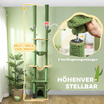 Deckenhoher Katzenkratzbaum 225-255cm mit Höhle & Korb - grün