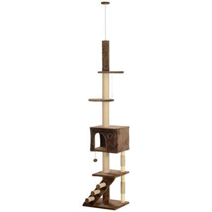 Ceiling-high cat tree with cave & play ball 225-265cm