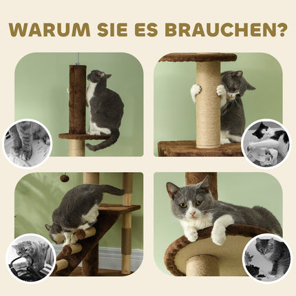Ceiling-high cat tree with cave & play ball 225-265cm