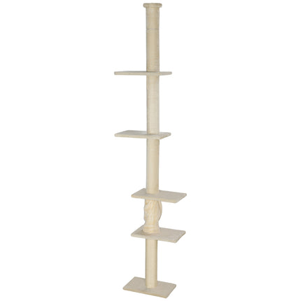 Deckenhoher Katzenkratzbaum mit Liegeflächen, 225-275 cm, creme