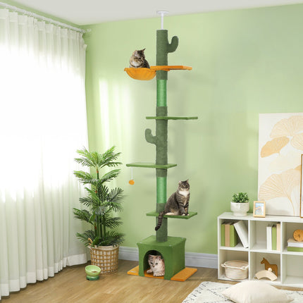 Katzenkratzbaum 230-275 cm mit Höhle und Spielball - Grün