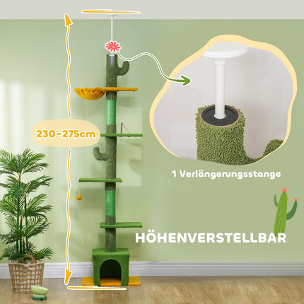 Katzenkratzbaum 230-275 cm mit Höhle und Spielball - Grün