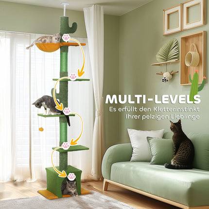 Katzenkratzbaum 230-275 cm mit Höhle und Spielball - Grün