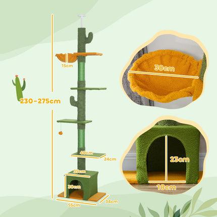 Katzenkratzbaum 230-275 cm mit Höhle und Spielball - Grün