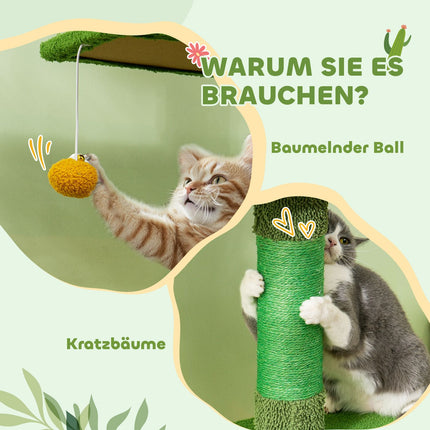 Katzenkratzbaum 230-275 cm mit Höhle und Spielball - Grün