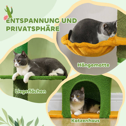 Katzenkratzbaum 230-275 cm mit Höhle und Spielball - Grün