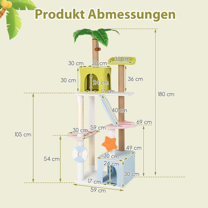 Arbre à chat avec griffoir en forme de plage, 2 maisons pour chats et plateforme d'observation, tour à chat et arbre à chat