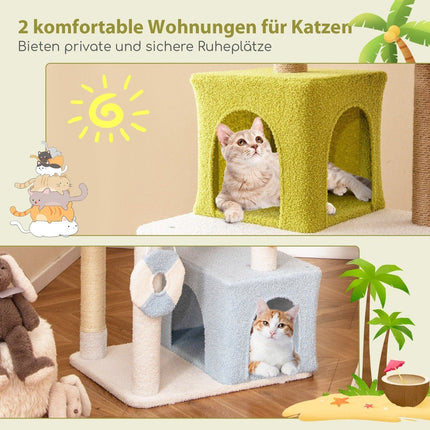 Arbre à chat avec griffoir en forme de plage, 2 maisons pour chats et plateforme d'observation, tour à chat et arbre à chat
