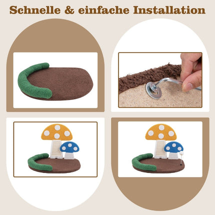 Kratzbaum in Pilzoptik mit Katzenbett &amp; Sisalkratzbrett &amp; Federball &amp; Kopfstütze Katzenbaum