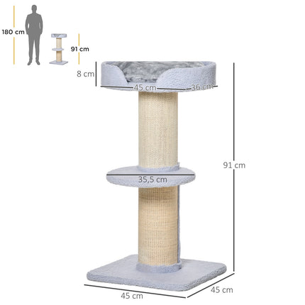 Kočičí strom se sisalem, 91 cm, nosnost 30 kg, světle modrý