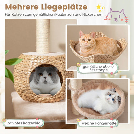 Kratzbaum mit Katzenhöhle 150 cm hoch Katzenbaum mit Hängematte bis 10 kg Beige + Natur