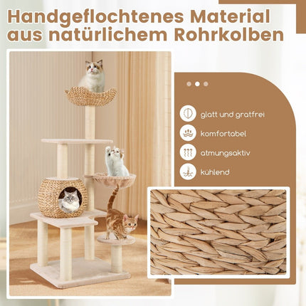 Kratzbaum mit Katzenhöhle 150 cm hoch Katzenbaum mit Hängematte bis 10 kg Beige + Natur