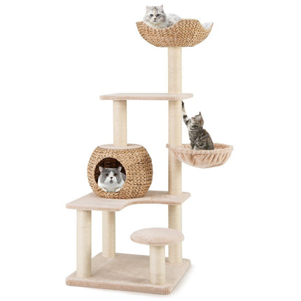 Kratzbaum mit Katzenhöhle 150 cm hoch Katzenbaum mit Hängematte bis 10 kg Beige + Natur
