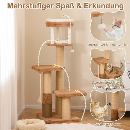Scratching post with fur brush & padded seat & removable cat bed