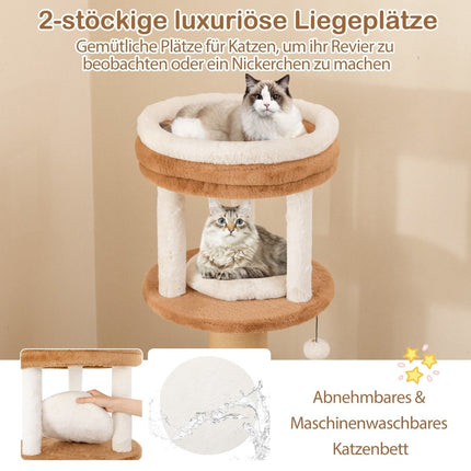 Scratching post with fur brush & padded seat & removable cat bed