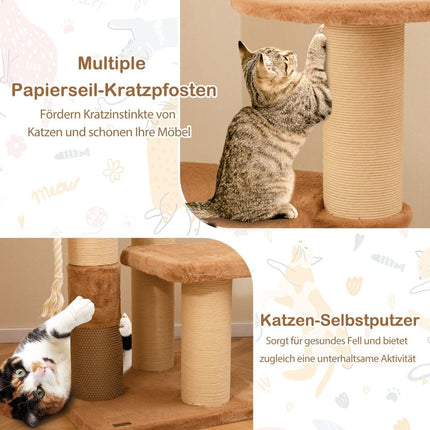 Scratching post with fur brush & padded seat & removable cat bed