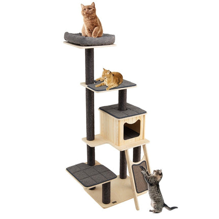 Scratching post with sisal posts & scratching board modern 6-tier with spacious cave & perch gray