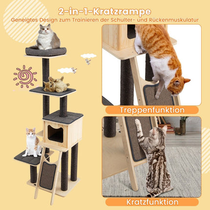 Scratching post with sisal posts & scratching board modern 6-tier with spacious cave & perch gray