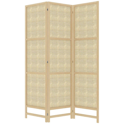 Paravent 3 parties 135 x 180 cm, séparateur de pièce pliable en rotin PP, brise-vue pour salon, couleur naturelle
