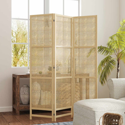 Paravent 3 parties 135 x 180 cm, séparateur de pièce pliable en rotin PP, brise-vue pour salon, couleur naturelle