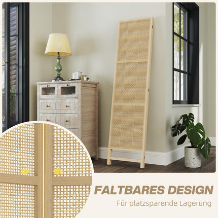 Paravent 3 parties 135 x 180 cm, séparateur de pièce pliable en rotin PP, brise-vue pour salon, couleur naturelle
