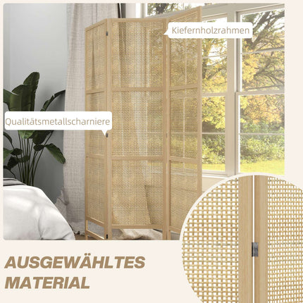 Paravent 3 parties 135 x 180 cm, séparateur de pièce pliable en rotin PP, brise-vue pour salon, couleur naturelle