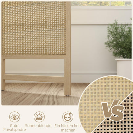 Paravent 3 parties 135 x 180 cm, séparateur de pièce pliable en rotin PP, brise-vue pour salon, couleur naturelle